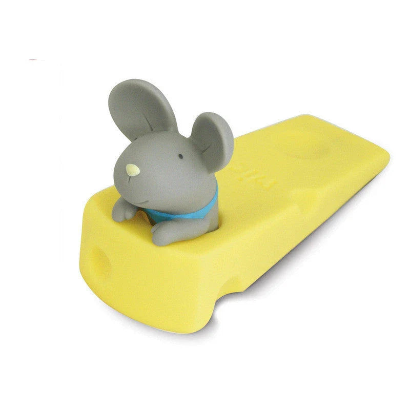 Cartoon animal door stopper in the shape of a cute mouse or squirrel, designed to keep doors open and prevent accidents