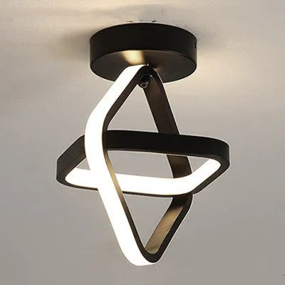 Modern round ceiling light with black metal frame and white acrylic shade, diameter 21cm.