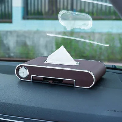 Car mobile phone holder tissue box in super-transition leather, 24.5x12.5x5cm, with pumping paper box