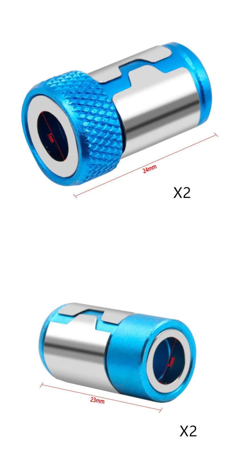 Light blue screwdriver bit with magnetic ring for slotted screws in high carbon steel