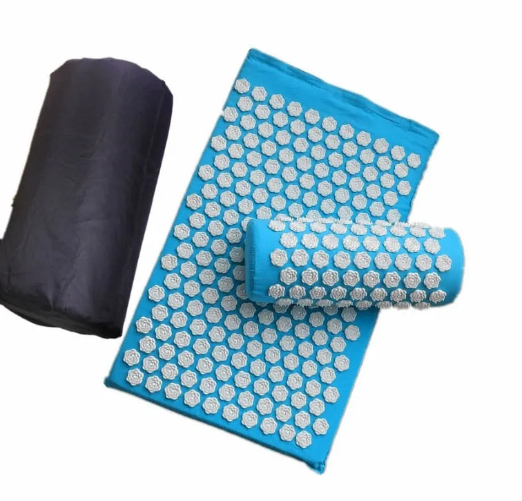 Lotus-shaped acupressure mat and pillow set in blue colour for massage therapy
