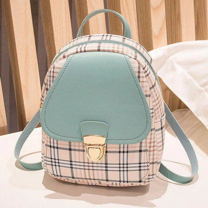 Trendy plaid small backpack for women with zipper, available in multiple colors