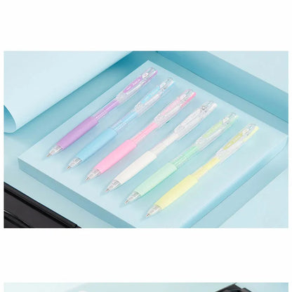 Baiguole 0.5mm gel pen showing examples from its metallic, fluorescent, and tender colour collections.