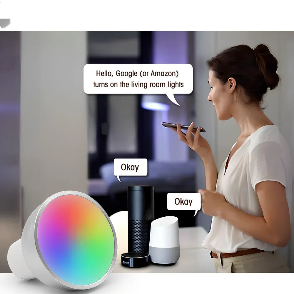 WiFi smart LED bulb with aluminium housing measuring 50mm diameter by 58mm height