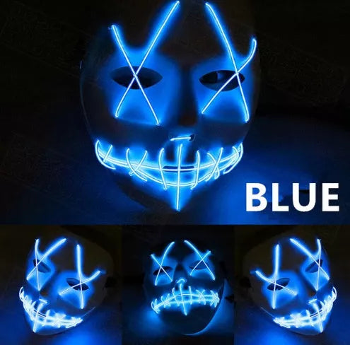 Halloween LED Glowing Full Face Mask in various colors with customizable lighting modes