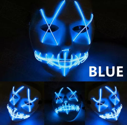 Halloween LED Glowing Full Face Mask in various colors with customizable lighting modes