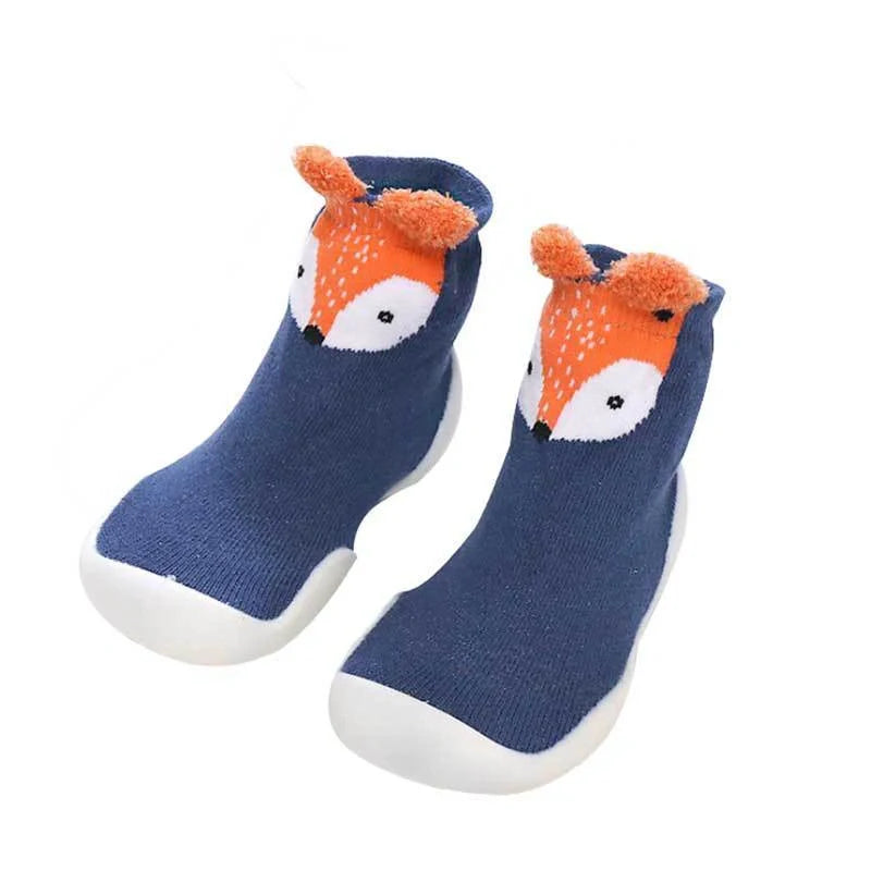 Adorable kids' non-slip cotton floor socks with animal designs, perfect for safe indoor play.