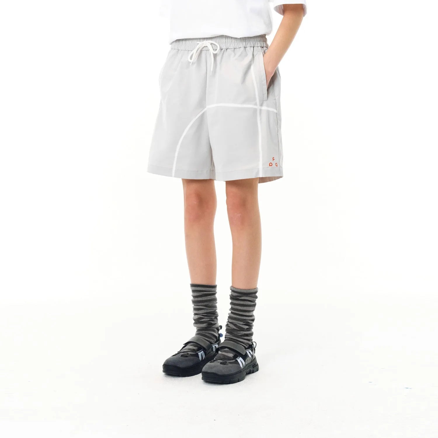 Men's dark grey drawstring shorts with an elastic waistband and loose fit for summer.
