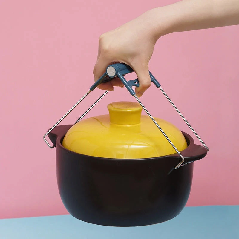 6-piece silicone handle anti-scalding set for hot dishes and bowls in dark blue and light pink