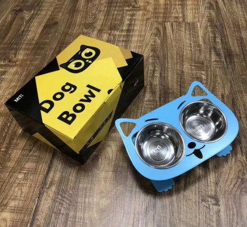 Elevated anti-spill pet food and water bowls in various color options, featuring a sleek and inclined design to prevent spills and keep meals fresh.