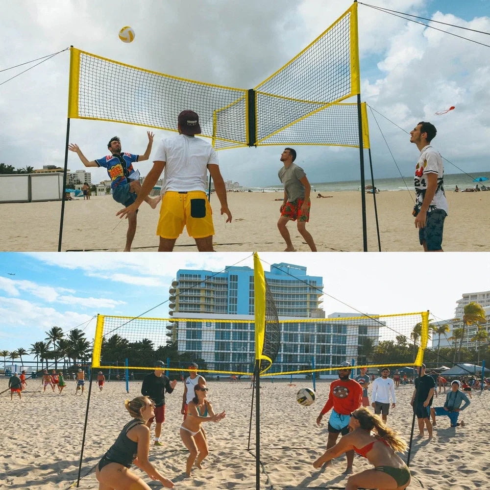 Black polyethylene volleyball net with four sides standard construction showing rope thickness detail