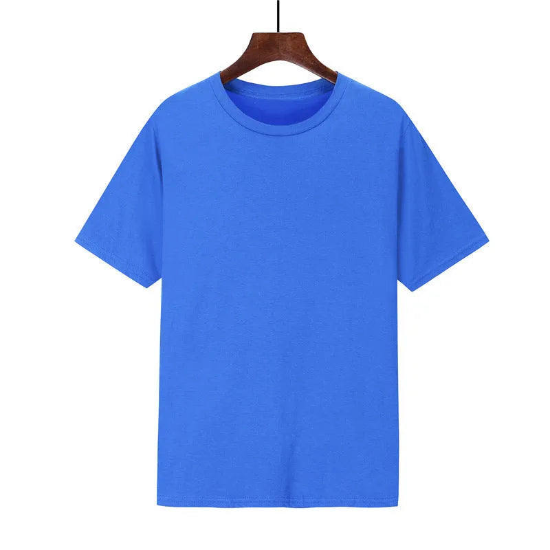 Men's loose fit black cotton short sleeve T-shirt with a printed design, shown on a hanger.