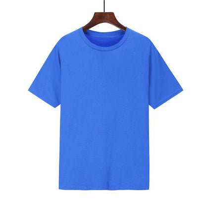 Men's loose fit black cotton short sleeve T-shirt with a printed design, shown on a hanger.