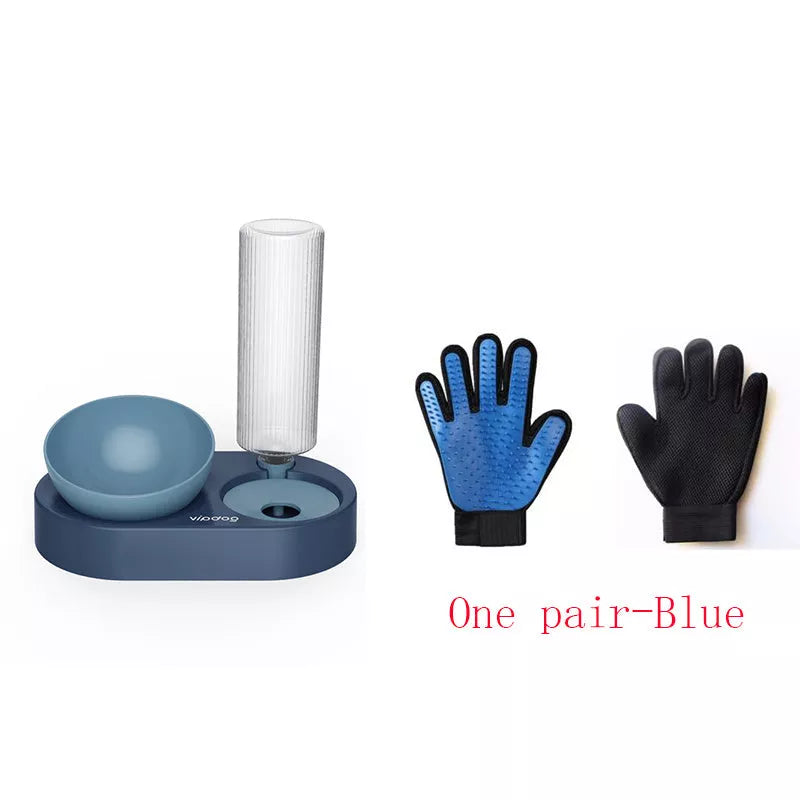 Automatic double bowl pet feeder with water dispenser for dogs and cats