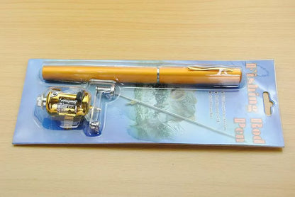 Telescopic drum pen rod fishing gear set for ice fishing in yellow color