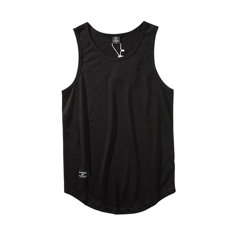 Men's cotton sleeveless scoop tank top with printed logo in various colors