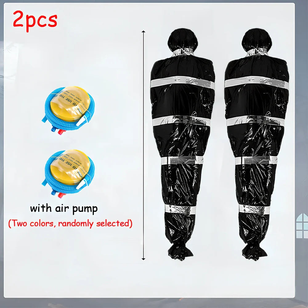 35×20×150cm black fake body bag horror prop with inflatable human body and accessory kit