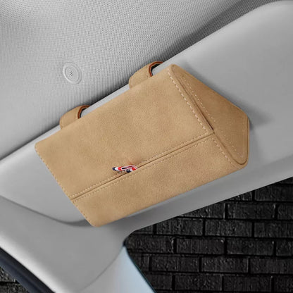 Car glasses storage box in suede material with quick buckle secure