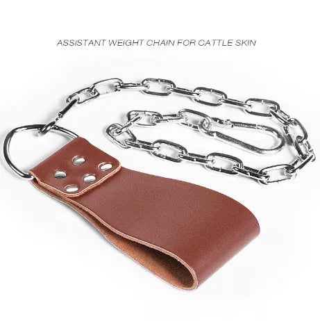 Leather weight lifting belt with chain ring for power training in various colors
