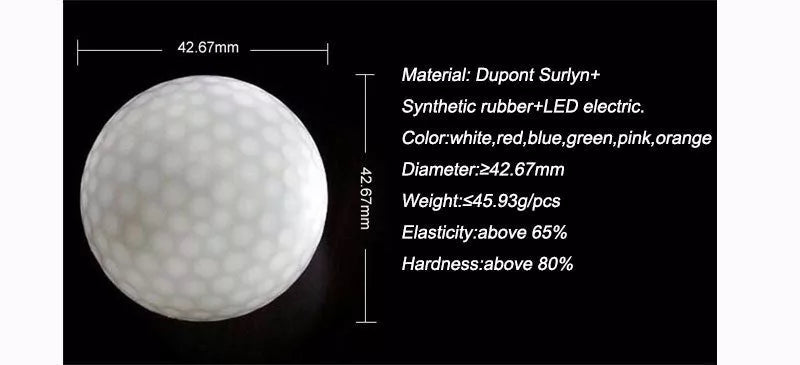 Glow Ball for night golf with strobe effect and color-changing features