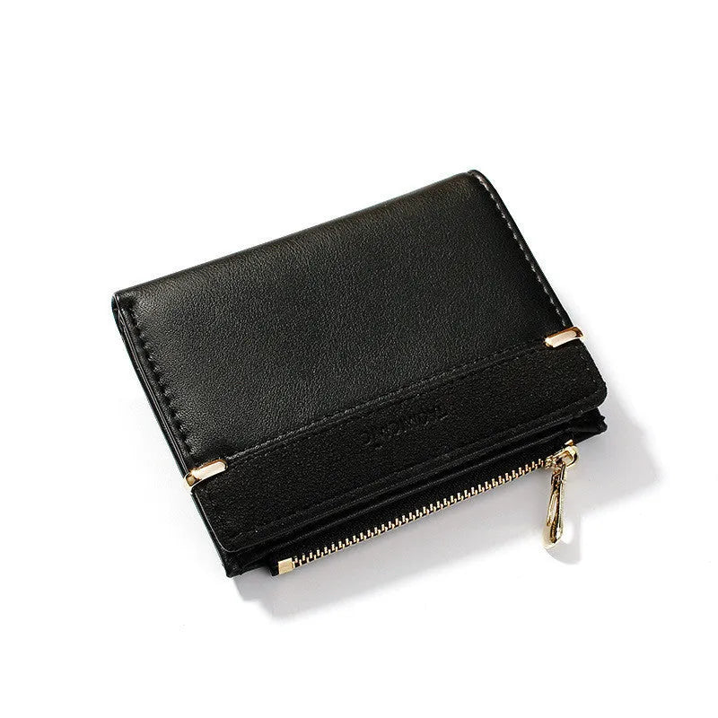Multi card slot short zipper ladies wallet showing internal compartments including photo slot and zipper section