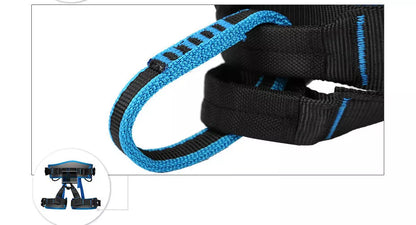 Adjustable outdoor climbing belt in black, red, green, blue, and orange for safety and comfort
