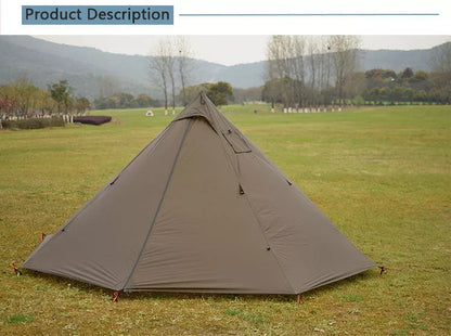 Pyramid outdoor camping tent for 4 people with chimney hole in wolf brown and creamy white