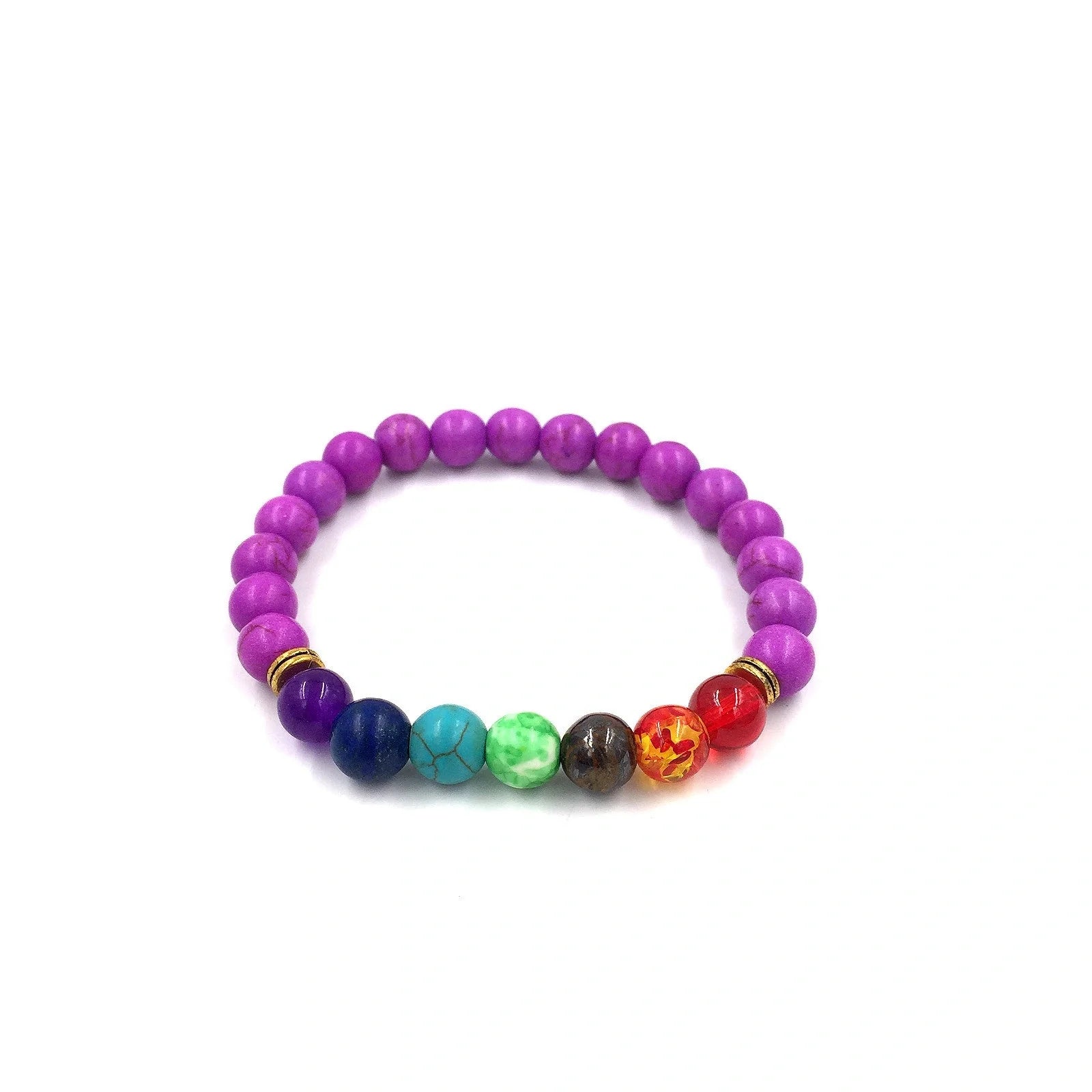 Agate molten rock chakra bracelet with colorful 8mm beads and adjustable string