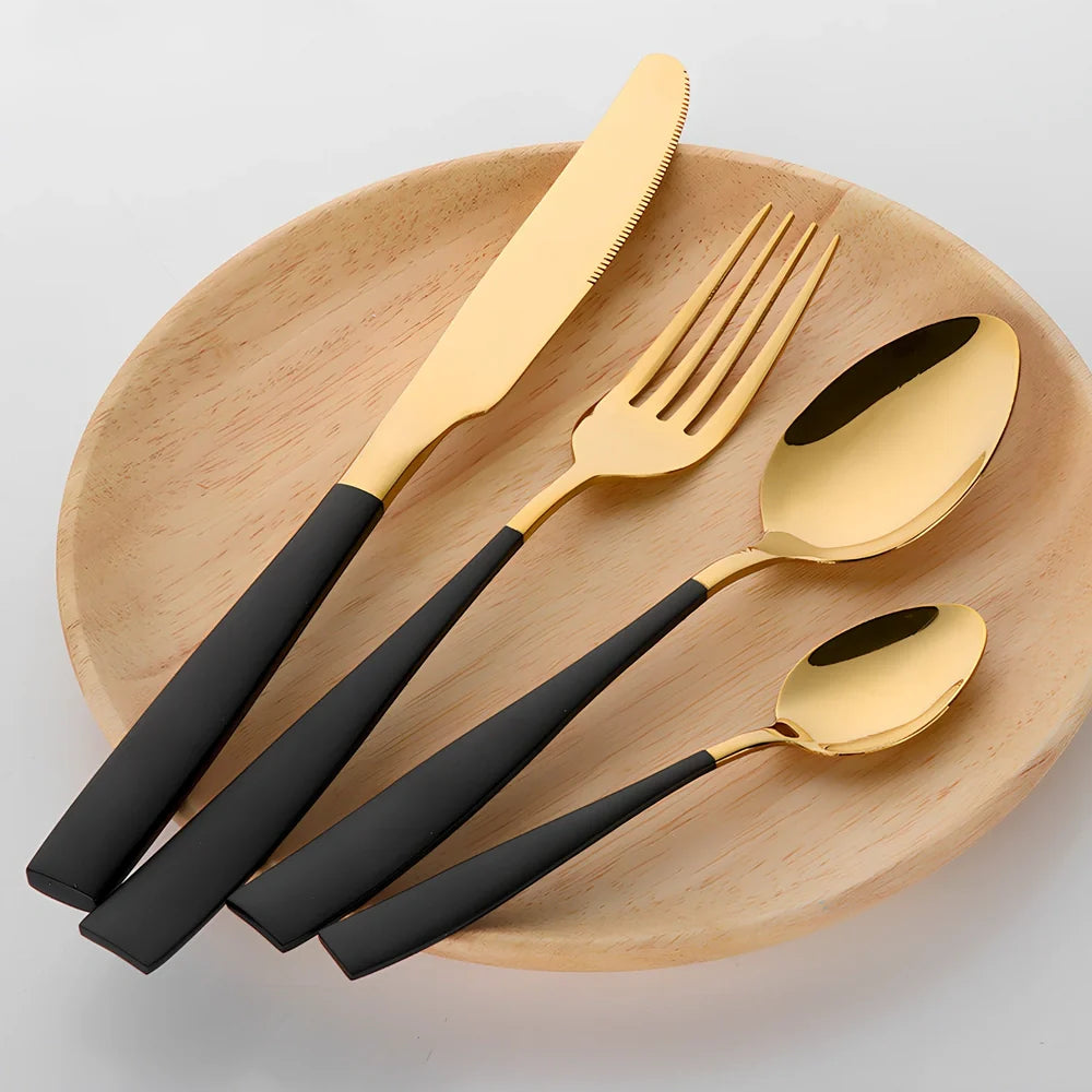 Four-piece stainless steel cutlery set with mirror polish finish, western style design