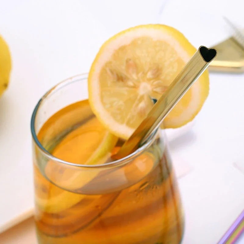 Premium heart-shaped reusable metal drinking straws for bubble tea and other beverages