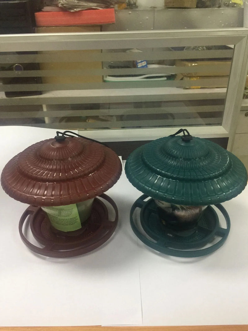 Hanging Plastic Transparent Bird Feeder for Garden Bird Feeding, 18cm x 18cm x 19cm, Green or Red, Outdoor Hanging Bird Seed Feeder