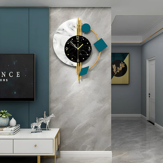 Rectangular metal quartz wall clock measuring 48cm wide by 56cm high with silent movement