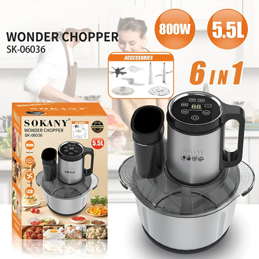Stainless steel meat grinder machine with 06036 colour coding and food processing attachments