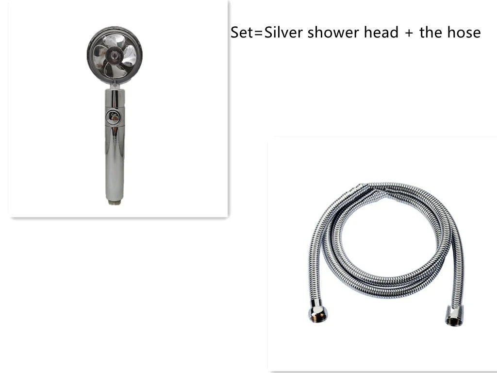 High-performance water-saving shower head with 360-degree rotation and fan feature, offering a luxurious shower experience