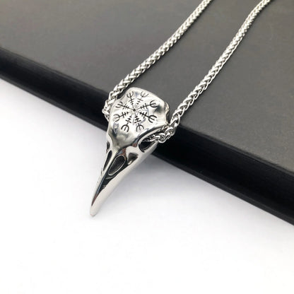 Stylish titanium steel Viking skull pendant necklace with an eagle beak design