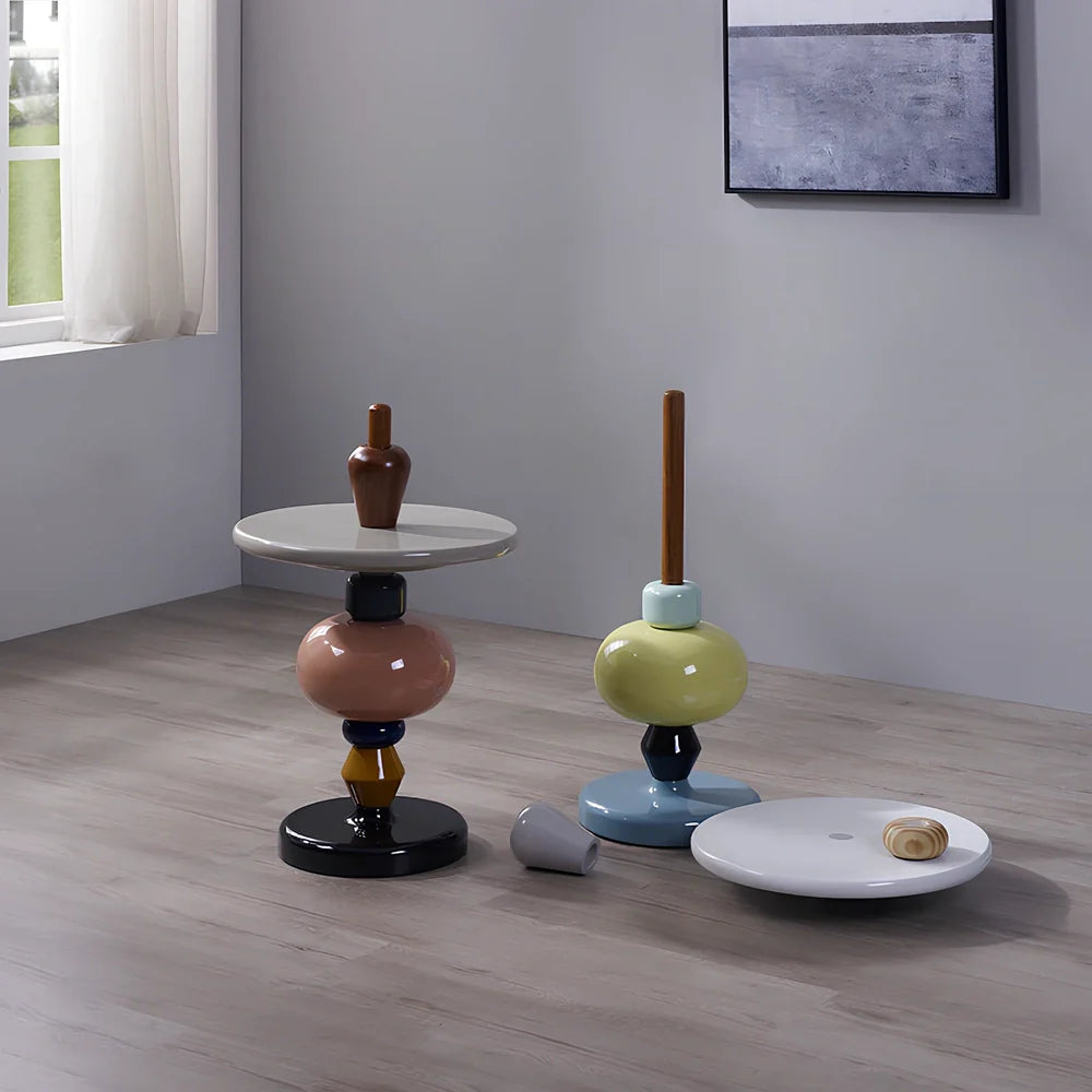 Nordic minimalist side table with 45cm diameter wood top and stainless steel base