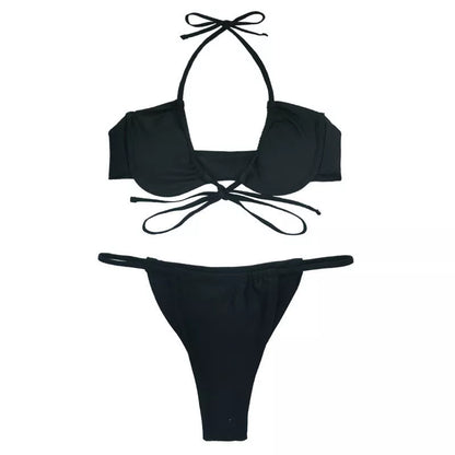 Women's black and mint green nylon bikini swimsuit, sizes S to XL