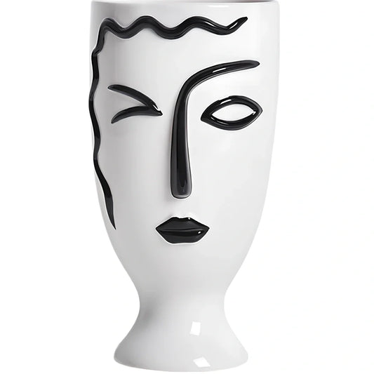 Ceramic vase with hand-painted surface in modern minimalist design, shown in large and small size variations