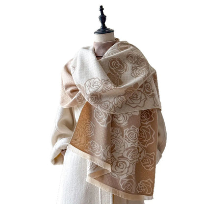 Imitation cashmere scarf with tassel fringe in grey, black, blue, or khaki colours measuring 185x65cm