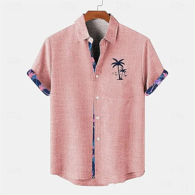 Linen short-sleeved shirt with ocean fish pattern in loose fit, available in multiple colours and sizes for teenagers