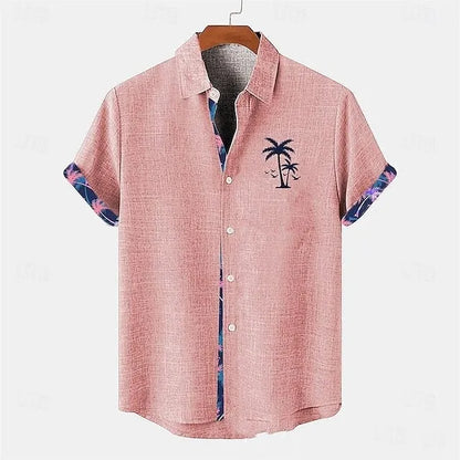 Linen short-sleeved shirt with ocean fish pattern in loose fit, available in multiple colours and sizes for teenagers