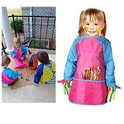 Children's waterproof painting apron with long sleeves in various colors