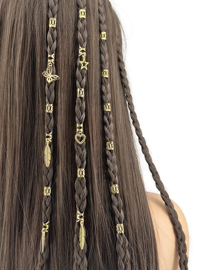 Antique style dirty braid hair rings in electroplated gold or silver alloy, 26-piece pack