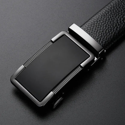 Men's leather belt with automatic alloy buckle in gold, gun black, or silver colour