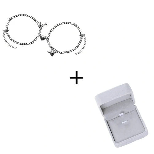 Stylish heart-shaped couple's bracelets with delicate floral accents made of durable iron chain