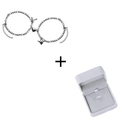 Stylish heart-shaped couple's bracelets with delicate floral accents made of durable iron chain