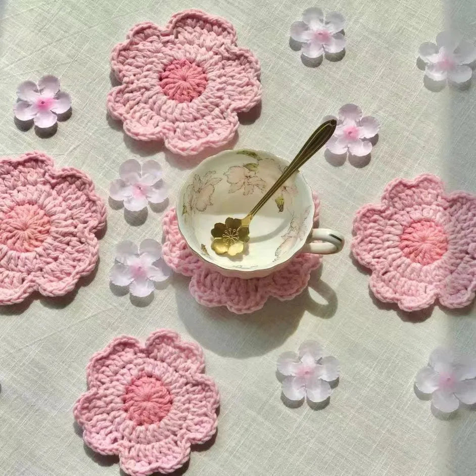 Hand-woven wool coaster in natural fibre colours, textured surface for drink protection