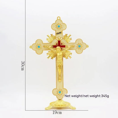 Zinc alloy geometric car ornament in gold and diamond finish, measuring 30cm by 19cm.