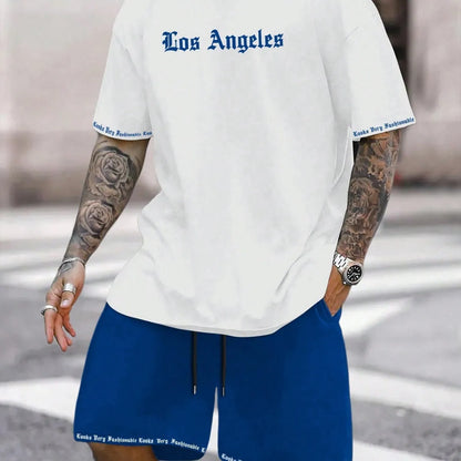 Man wearing a grey short-sleeve sports top and matching shorts from the quick-dry polyester set.