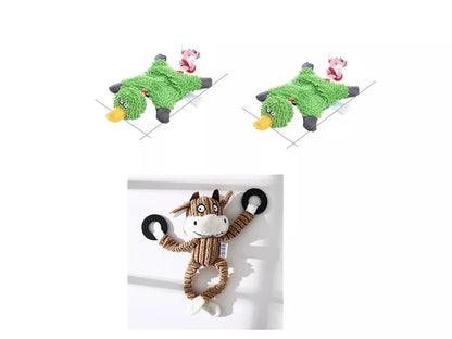 Donkey-shaped corduroy chew toy for dogs with squeaker, available in white, brown, and gray